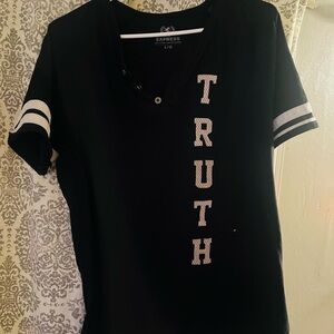 Express Black Button Down Shirt with 'TRUTH' Design